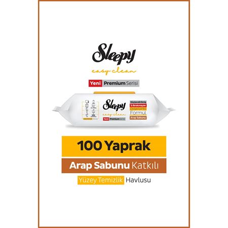 Sleepy Easy Clean Premium Arap Sabunu Katkılı Yüzey Temizlik Havlusu Mendili 100 Yaprak