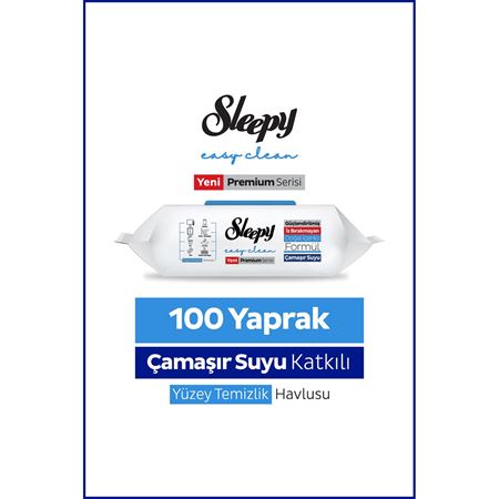 Sleepy Easy Clean Premium Çamaşır Suyu Katkılı Yüzey Temizlik Havlusu Mendili 100 Yaprak