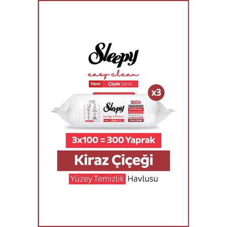Sleepy Easy Clean Kiraz Çiçeği Yüzey Temizlik Havlusu Mendili 3x100 (300 Yaprak)