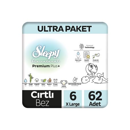 Sleepy Bio Natural Premium Plus Ultra Paket Bebek Bezi 6 Numara Xlarge 62 Adet