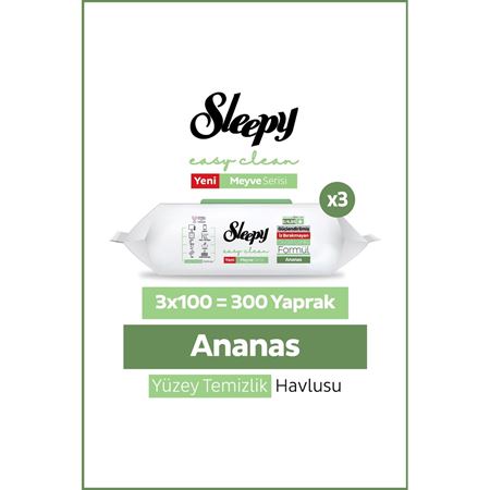 Sleepy Meyve Serisi Yüzey Temizlik Havlusu Mendili Ananas 3x100 (300 Yaprak)