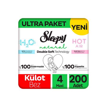 Sleepy Natural Double Soft Ultra Paket Külot Bez 4 Numara Maxi 200 Adet