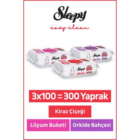 Sleepy Easy Clean Lilyum+ Orkide+ Kiraz Çiçeği Yüzey Temizlik Havlusu&Mendili 3x100 (300 Yaprak)