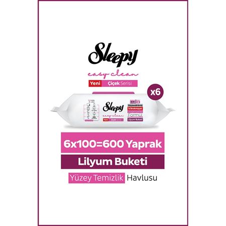 Sleepy Easy Clean Lilyum Buketi Yüzey Temizlik Havlusu Mendili 6x100 (600 Yaprak)