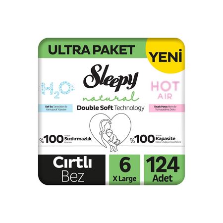 Sleepy Natural Double Soft Ultra Paket Bebek Bezi 6 Numara Xlarge 124 Adet