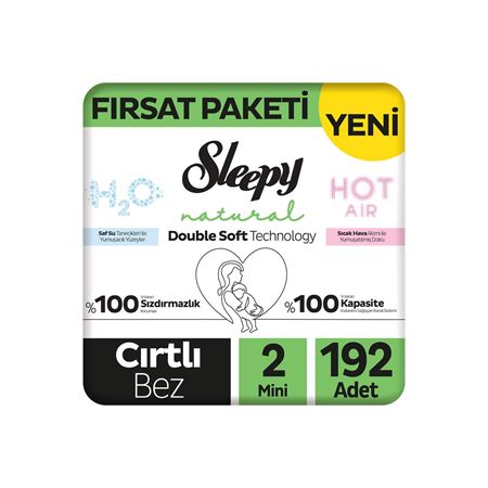 Sleepy Natural Double Soft Fırsat Paketi Bebek Bezi 2 Numara Mini 192 Adet