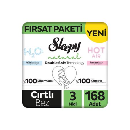 Sleepy Natural Double Soft Fırsat Paketi Bebek Bezi 3 Numara Midi 168 Adet