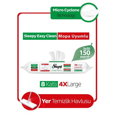 Sleepy Easy Clean Beyaz Sabun Katkılı Mopa Uyumlu Yer Temizlik Havlusu&Mendili 3x50 (150 Yaprak)
