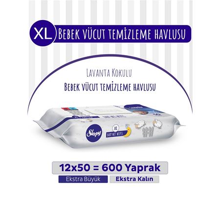 XL Lavanta Kokulu Bebek Vücut Temizleme Havlusu 12x50(600 Yaprak)