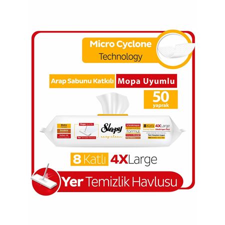 Sleepy Easy Clean Arap Sabunu Katkılı Mopa Uyumlu Yer Temizlik Havlusu&Mendili 50 Yaprak