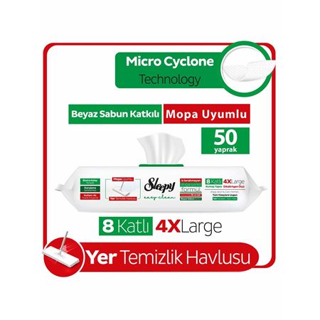 Sleepy Easy Clean Beyaz Sabun Katkılı Mopa Uyumlu Yer Temizlik Havlusu&Mendili 50 Yaprak