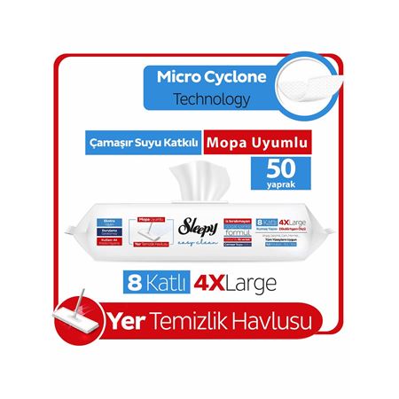 Sleepy Easy Clean Çamaşır Suyu Katkılı Mopa Uyumlu Yer Temizlik Havlusu&Mendili 50 Yaprak