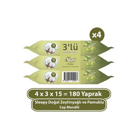 Sleepy Doğal Zeytinyağlı ve Pamuklu Cep Mendili 4x3x15 (180 Yaprak)