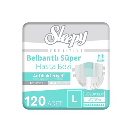 Sleepy Sensitive Antibakteriyel Süper Yetişkin Hasta Bezi Large 30x4 120 Adet