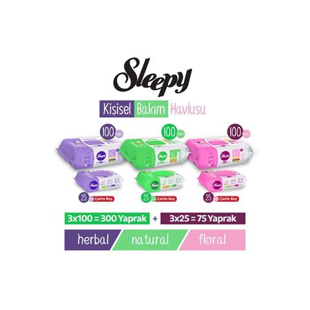 Sleepy Karma Kişisel Bakım Havlusu 3x100 (300 Yaprak) + Sleepy Karma Çanta Boy 3x25 (75 Yaprak)