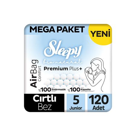 Sleepy Bio Natural Premium Plus Airbag Comfort Mega Paket Bebek Bezi 5 Numara Junior 120 Adet