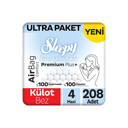 Sleepy Bio Natural Premium Plus Airbag Comfort Ultra Paket Külot Bez 4 Numara Maxi 208 Adet