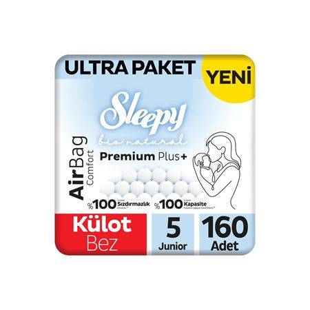 Sleepy Bio Natural Premium Plus Airbag Comfort Ultra Paket Külot Bez 5 Numara Junior 160 Adet