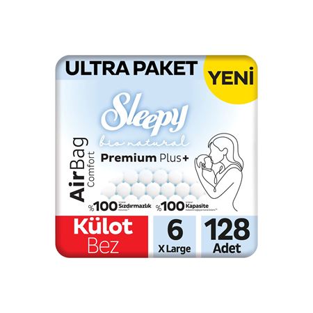 Sleepy Bio Natural Premium Plus Airbag Comfort Ultra Paket Külot Bez 6 Numara Xlarge 128 Adet