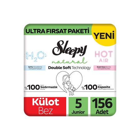 Sleepy Natural Double Soft Ultra Fırsat Paketi Külot Bez 5 Numara Junior 156 Adet