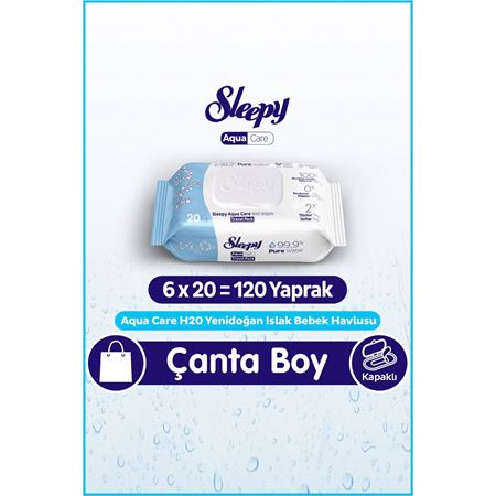 Sleepy AquaCare H2O Yenidoğan Islak Bebek Havlusu Seyahat Boy 6x20 (120 Yaprak)