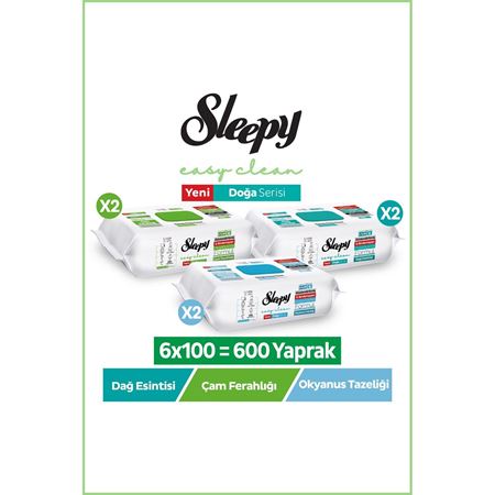 Sleepy Doğa Serisi Yüzey Temizlik Havlusu Mendili Çam + Okyanus + Dağ Esintisi 6x100 (600 Yaprak)
