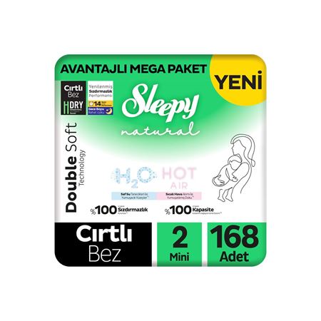 Sleepy Natural Double Soft Avantajlı Mega Paket Bebek Bezi 2 Numara Mini 168 Adet
