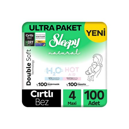 Sleepy Natural Double Soft Ultra Paket Bebek Bezi 4 Numara Maxi 100 Adet