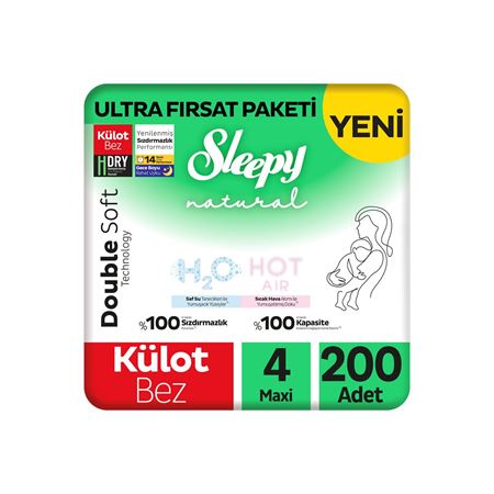 Sleepy Natural Double Soft Ultra Fırsat Paketi Külot Bez 4 Numara Maxi 200 Adet