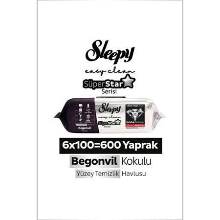 Sleepy Easy Clean SüperStar Yüzey Temizlik Havlusu Mendili Begonvil 6x100 (600 Yaprak)