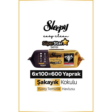 Sleepy Easy Clean SüperStar Yüzey Temizlik Havlusu Mendili Şakayık 6x100 (600 Yaprak)