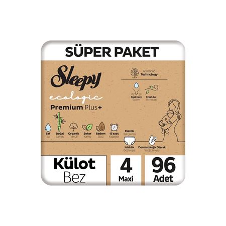 Sleepy Ecologic Premium Plus Süper Paket Külot Bez 4 Numara Maxi 96 Adet