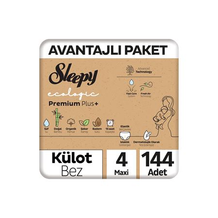 Sleepy Ecologic Premium Plus Avantajlı Paket Külot Bez 4 Numara Maxi 144 Adet