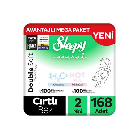 Sleepy Natural Double Soft Avantajlı Mega Paket Bebek Bezi 2 Numara Mini 168 Adet