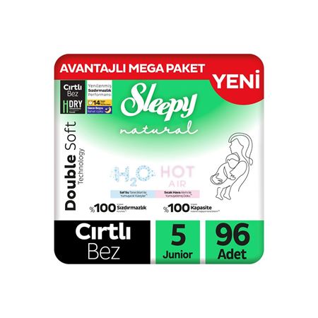 Sleepy Natural Double Soft Avantajlı Mega Paket Bebek Bezi 5 Numara Junior 96 Adet