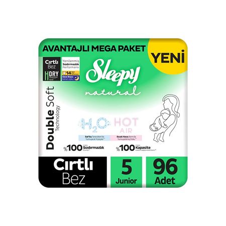 Sleepy Natural Double Soft Avantajlı Mega Paket Bebek Bezi 5 Numara Junior 96 Adet