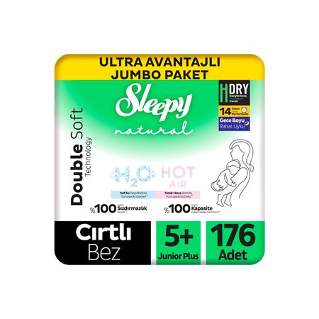 Sleepy Natural Double Soft Ultra Avantajlı Jumbo Paket Bebek Bezi 5+ Numara Junior Plus 176 Adet