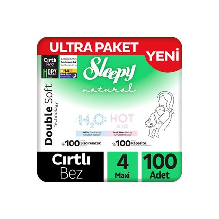 Sleepy Natural Double Soft Ultra Paket Bebek Bezi 4 Numara Maxi 100 Adet
