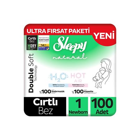 Sleepy Natural Double Soft Ultra Fırsat Paketi Bebek Bezi 1 Numara Newborn 100 Adet