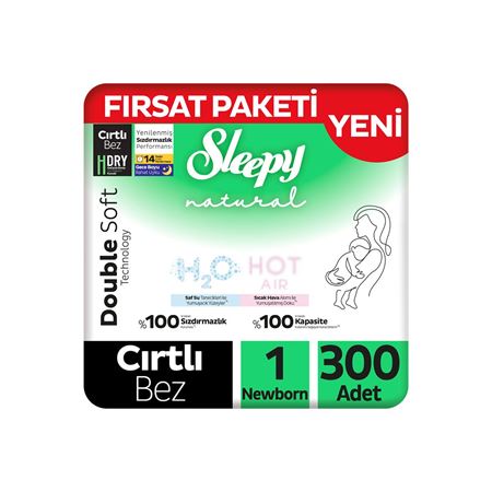 Sleepy Natural Double Soft Fırsat Paketi Bebek Bezi 1 Numara Newborn 300 Adet