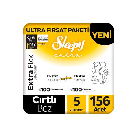 Sleepy Extra Flex Ultra Fırsat Paketi Bebek Bezi 5 Numara Junior 156 Adet