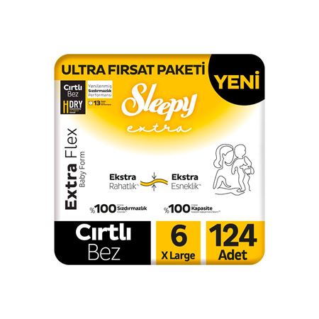 Sleepy Extra Flex Ultra Fırsat Paketi Bebek Bezi 6 Numara Xlarge 124 Adet
