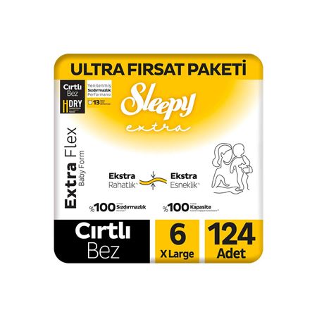Sleepy Extra Flex Ultra Fırsat Paketi Bebek Bezi 6 Numara Xlarge 124 Adet