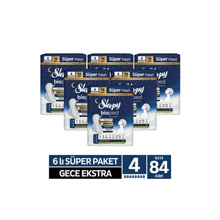 Sleepy Bioped Hijyenik Ped 6'lı Süper Paket Gece Ekstra 84 Adet