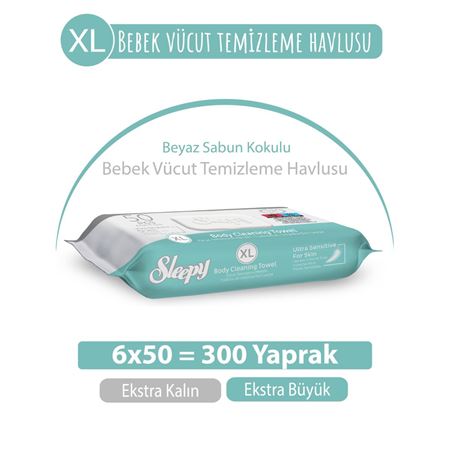 XL Beyaz Sabun Kokulu Bebek Vücut Temizleme Havlusu 6x50 (300 Yaprak)