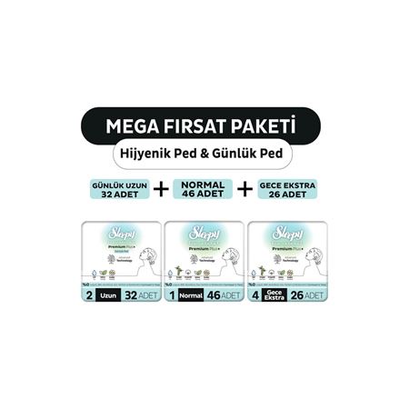 Sleepy Bio Natural Premium Plus Hijyenik Ped Mega Fırsat Paketi 72 Adet + Günlük Ped Uzun 32 Adet