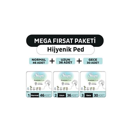 Sleepy Bio Natural Premium Plus Hijyenik Ped Mega Fırsat Paketi 112 Adet