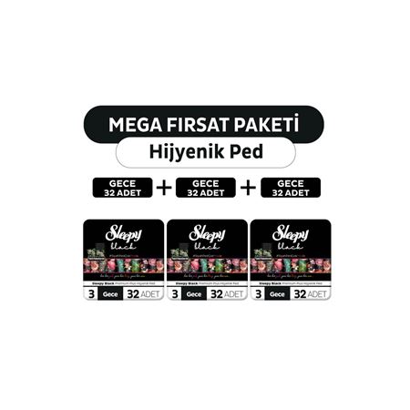 Sleepy Black Premium Plus Hijyenik Ped Mega Fırsat Paketi Gece 96 Adet