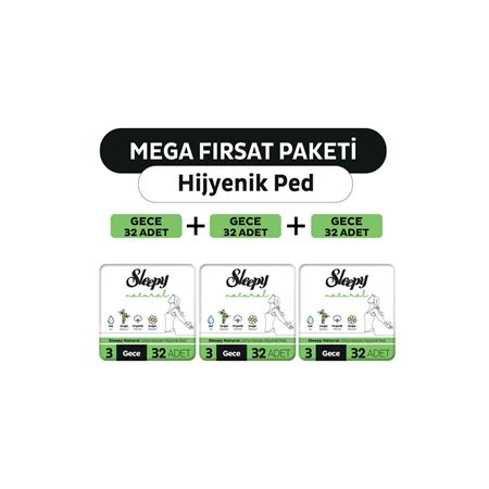Sleepy Natural Ultra Hassas Hijyenik Ped Mega Fırsat Paketi Gece 96 Adet