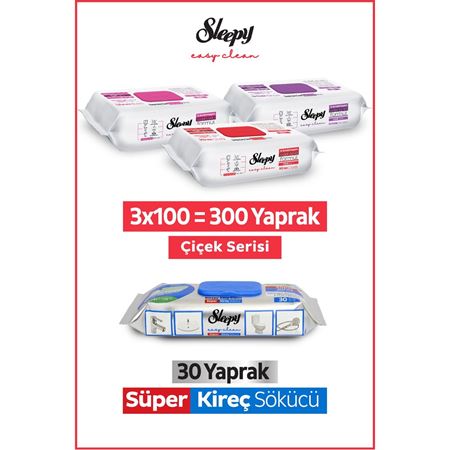 Sleepy Easy Clean Çiçek Serisi&Süper Kireç Sökücü Yüzey Temizlik Havlusu&Mendili(3x100+30)